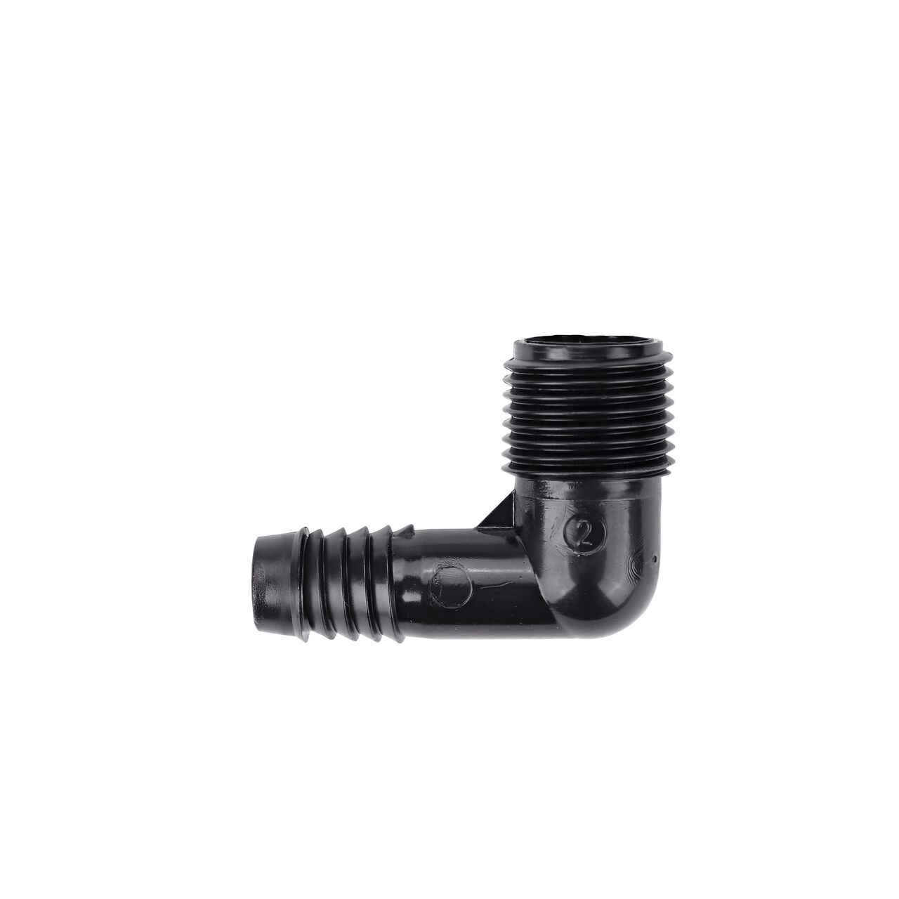The NDS 1/2 in.. IPS MPT X 1/2 in. Barbed Flexee Swing Pipe creates a 90-degree turn between fittings and irrigation drip tubing (NDS FPE-0500)