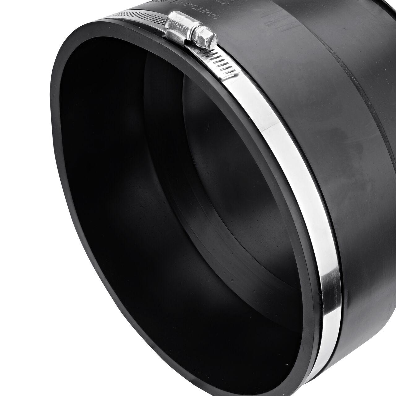 Closeup view of the large end on the NDS 6 in. flex coupling for concrete pipe to cast iron or plastic pipe (NDS 06-66)