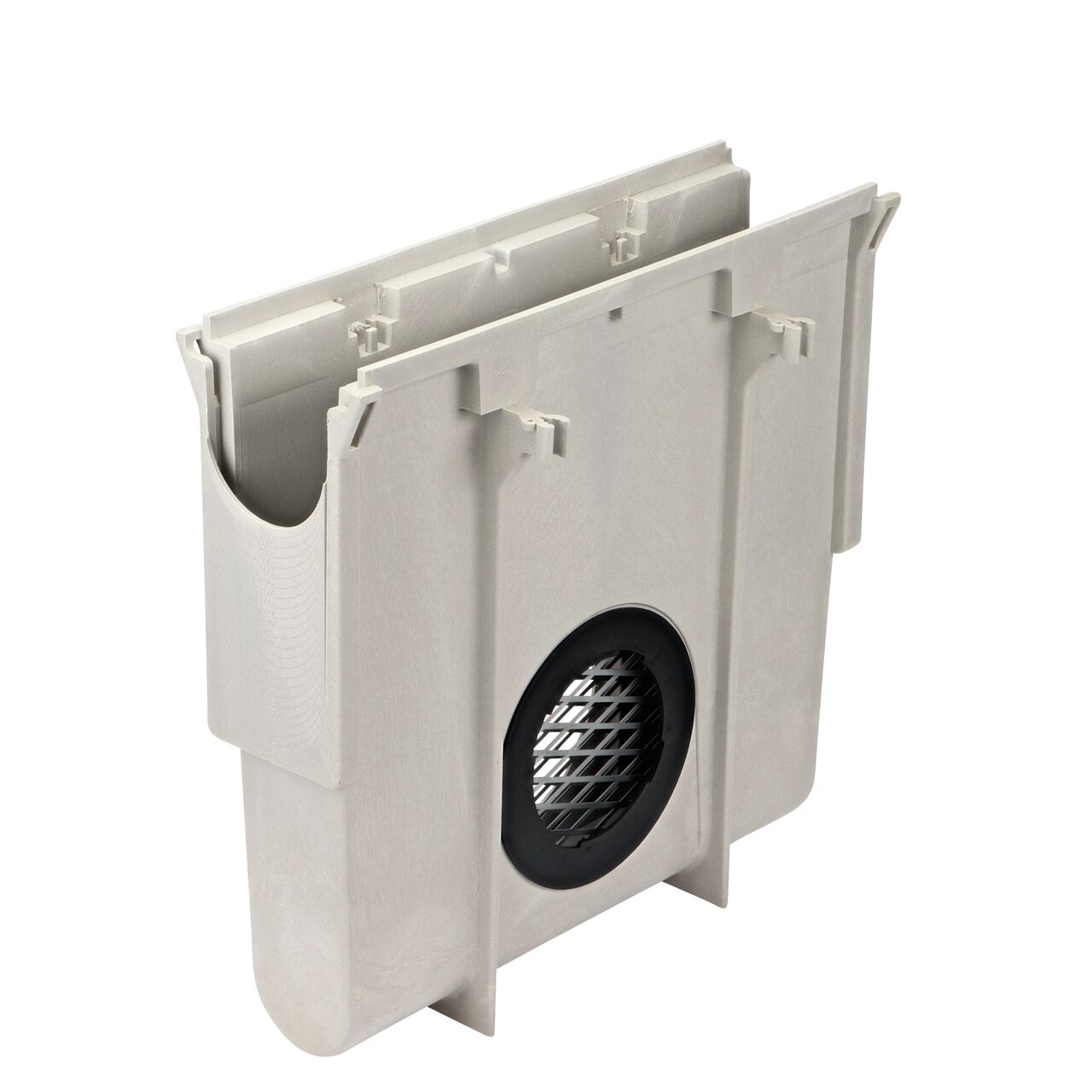 The Dura Slope Trash Bucket (NDS DS-240) fits securely inside the Dura Slope Catch Basin Drain (NDS DS-340) and protects the pipe connections