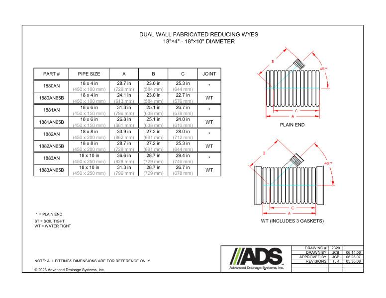 18" x 4" -18" x 10" Fabricated Reducing Wyes (HDPE Dual Wall Fabricated Wyes Fittings)