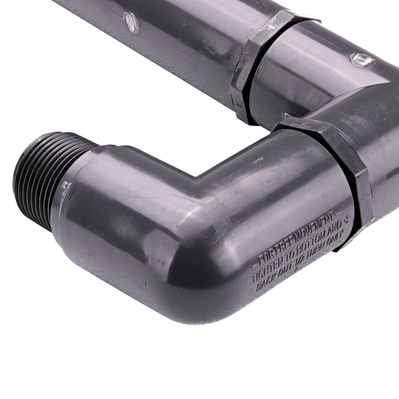 Closeup view of the 1 in. MPT end on NDS PVC Triple Swing Joints Assembly, Sch. 80 1 in. MPT that connects pipe for subsurface irrigation and sprinkler applications (NDS TSA-1000-TT)