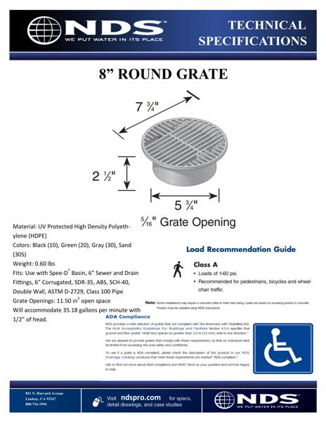 NDS 8 in. Round Drainage Grates for Pipes & Fittings Tech Spec