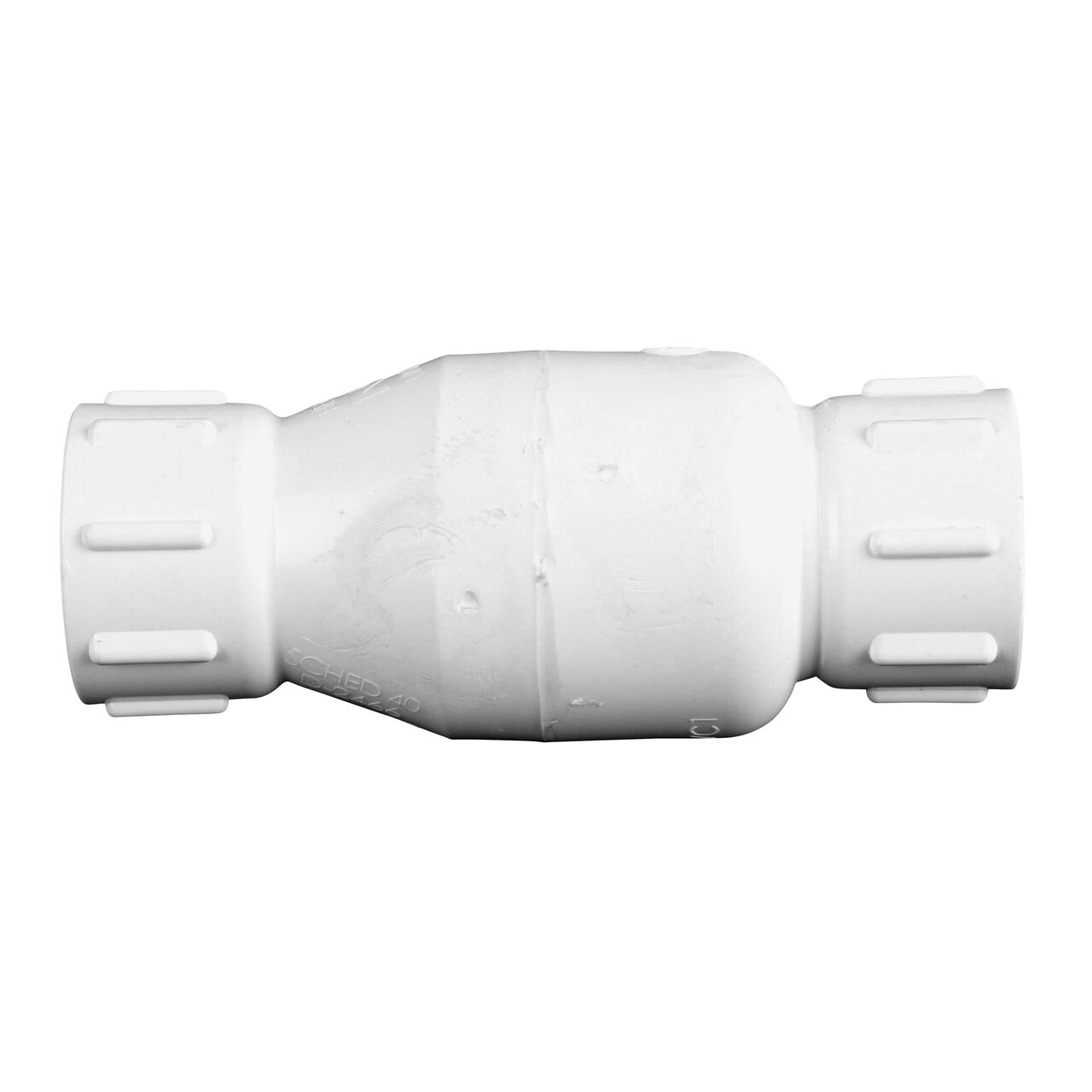 Side to side view of the NDS 3/4 in. White PVC Spring Check Valve (NDS 1001-07, NDS 1002-07)