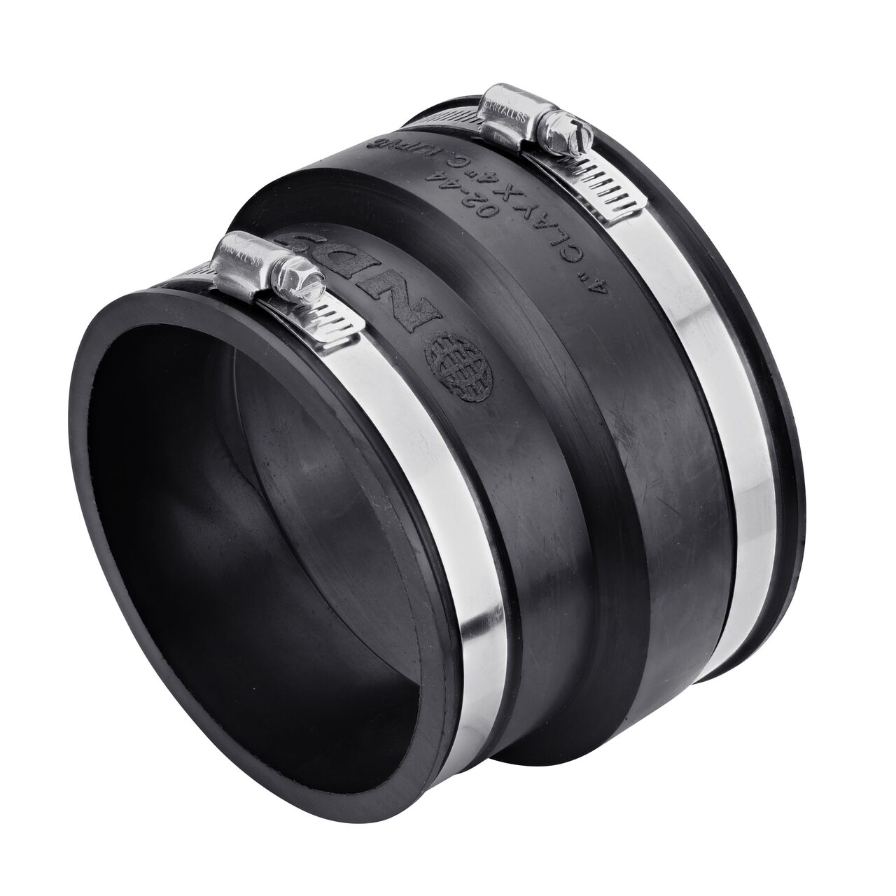 The NDS 4 in. flex coupling connects clay pipe to cast iron/sewer & drain or DWV pipes and are to be used in non-pressurized utility and plumbing applications (NDS 02-44)