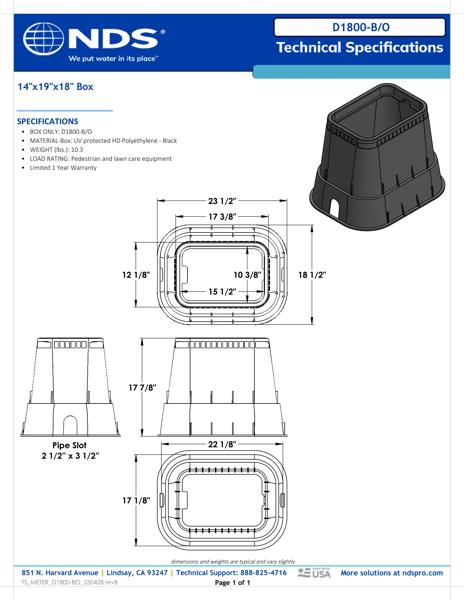 NDS 14 in. X 19 in. Rectangular D1800 Meter Box with Pipe Slot, 18 in. Height, Black Tech Spec