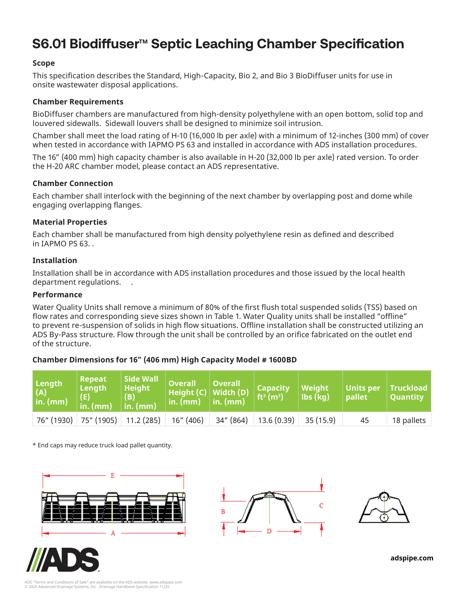 S6.01 Biodiffuser Septic Leaching Chamber Specification