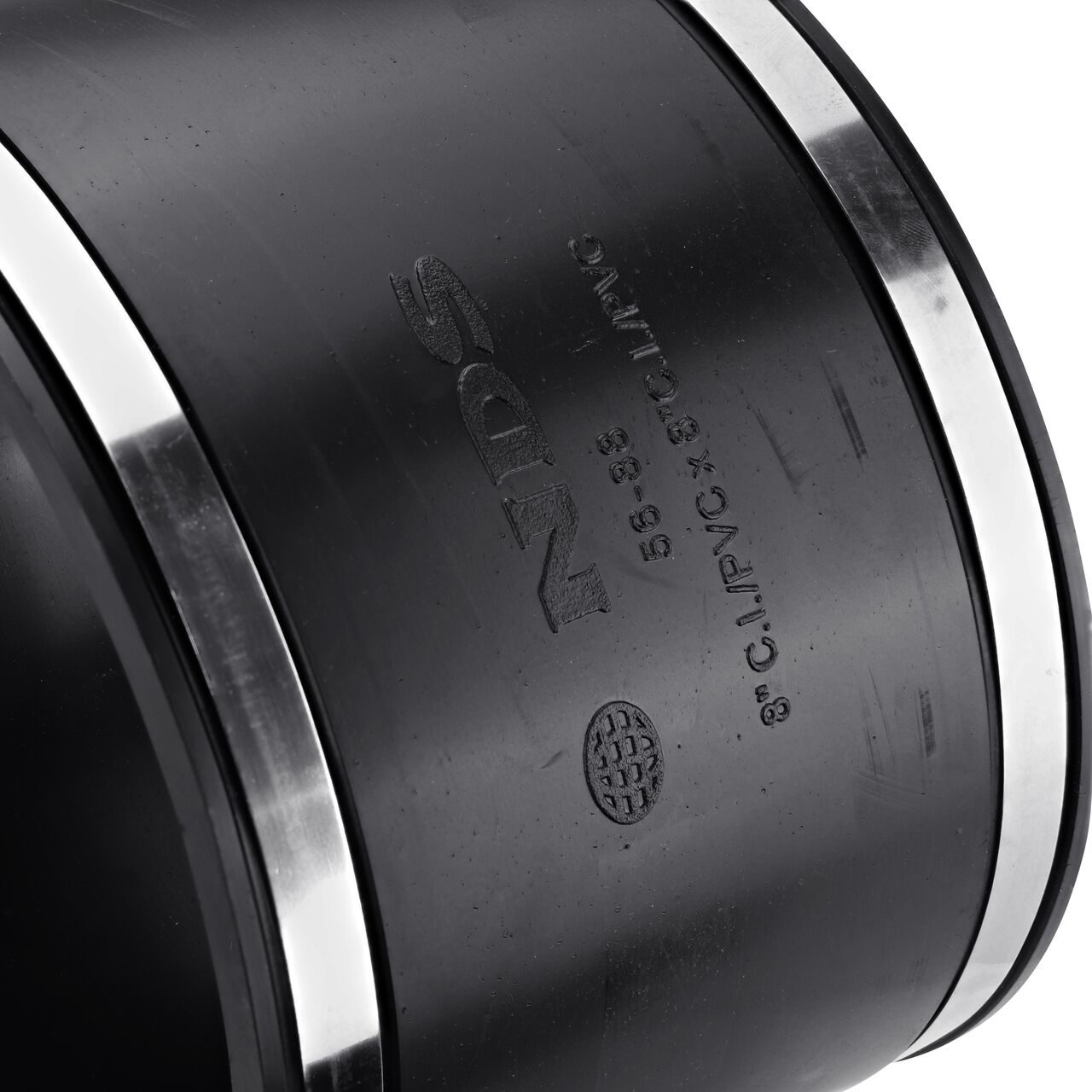 The clamps on the NDS 8 in. flex coupling for cast iron/sewer and drain or DWV/copper/steel/lead pipes can be tightened with screwdriver, 5/18 in. nut driver or socket to 60 inch-lbs. torque (NDS 56-88)