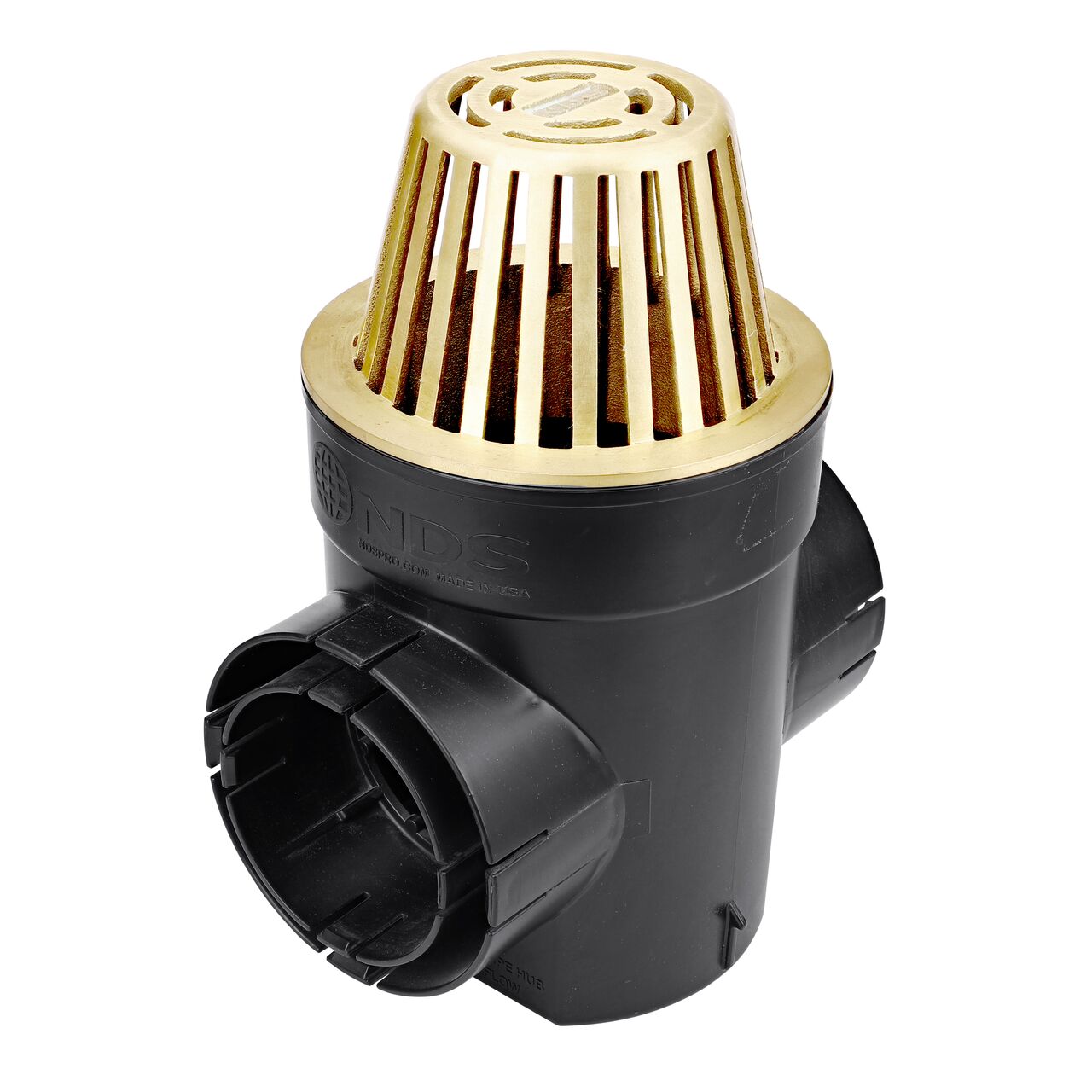 NDS Brass 6 in. Atrum Grate (NDS 90B) installed to a double outlet Spee-D Basin (NDS 201WHS)