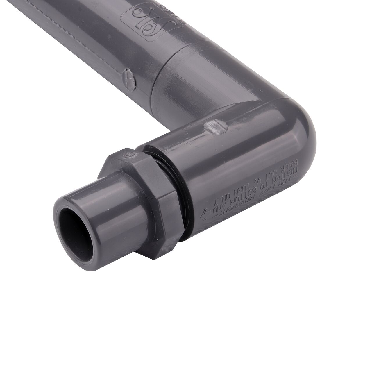 Closeup view of the 1/2 inch spigot end on NDS PVC Triple Swing Joints Assembly, Sch. 80 1/2 in. spigot X 1/2 in. MPT that connects pipe for subsurface irrigation and sprinkler applications (NDS TSA-0500-ST)