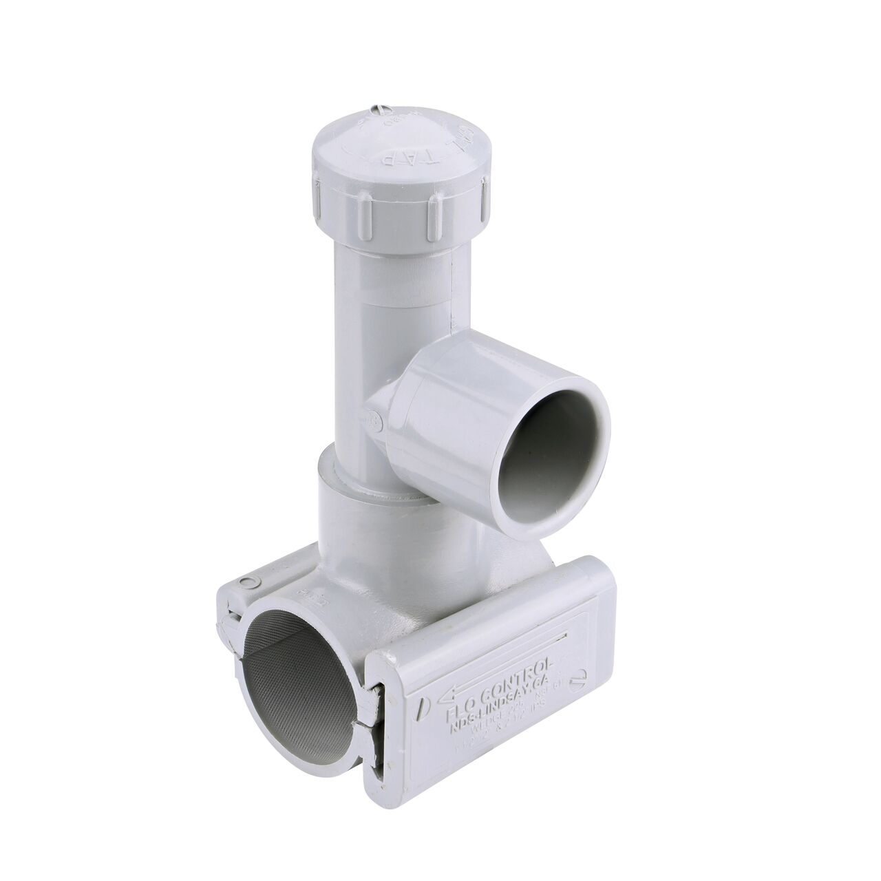 The NDS Flo-Tap™ Rigid PVC Saddle with 1-1/2 in. socket or 2 in. spigot connection on top (NDS 3220) for 2 in. PVC pipe has a patented wedge design to install a sprinkler irrigation system to existing pipe without any bolts