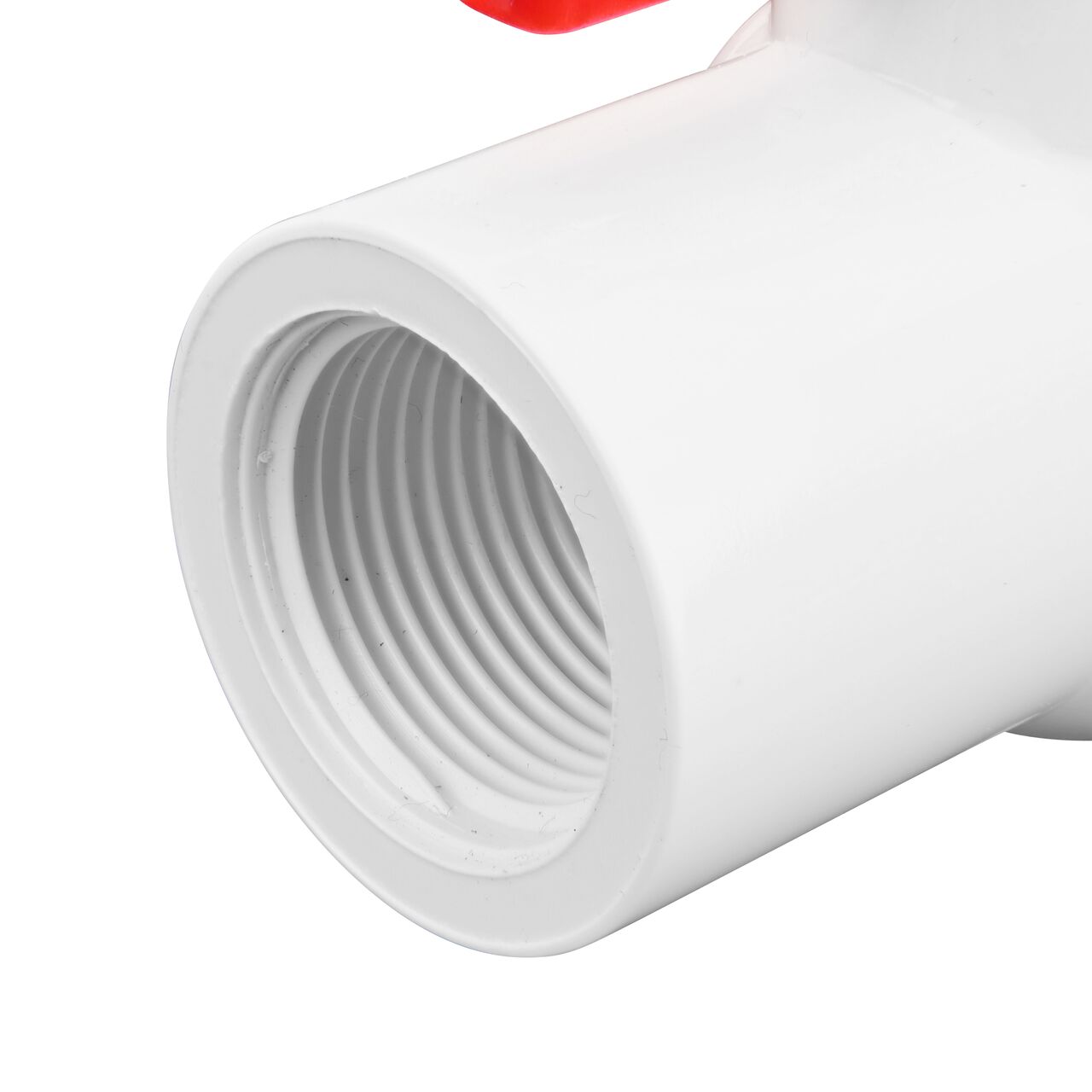 Closeup of the NDS IPS Ball Valve showing the stem that is made of durable PVC material (NDS E1320-07)