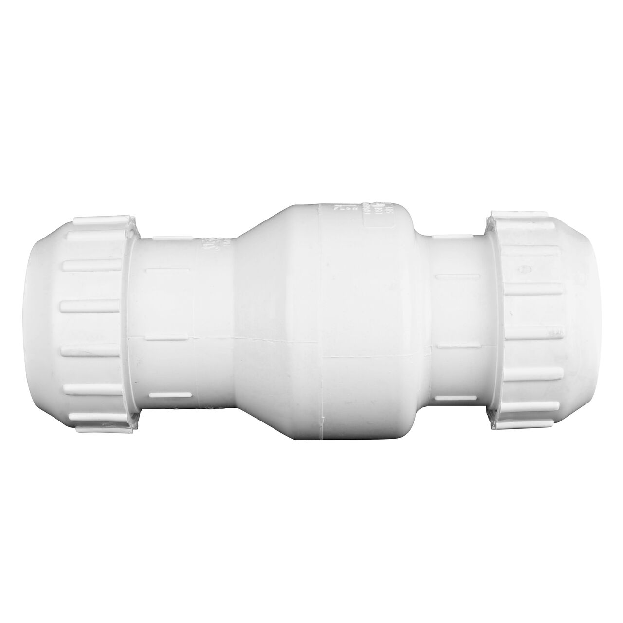 Side to side view of the NDS White 3 in. PVC Compression Swing Check Valve (NDS 1500-30)