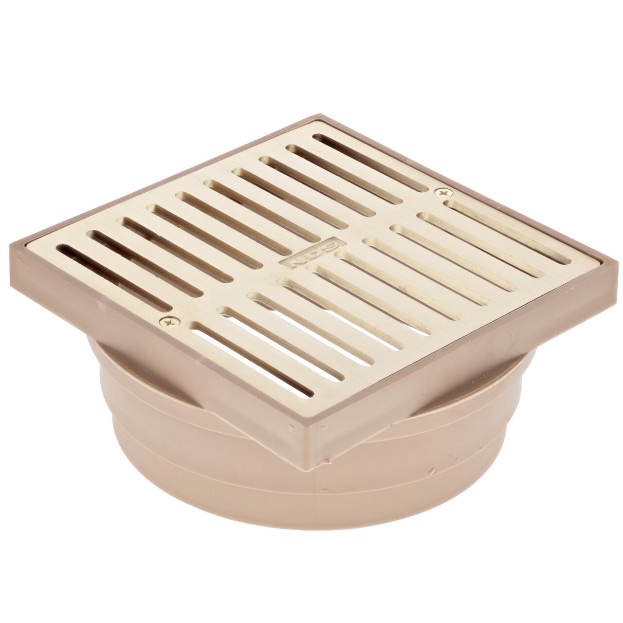 NDS 6 in. Square Grate with Low-Profile Adapter in Satin Brass & Plastic (NDS 921B)
