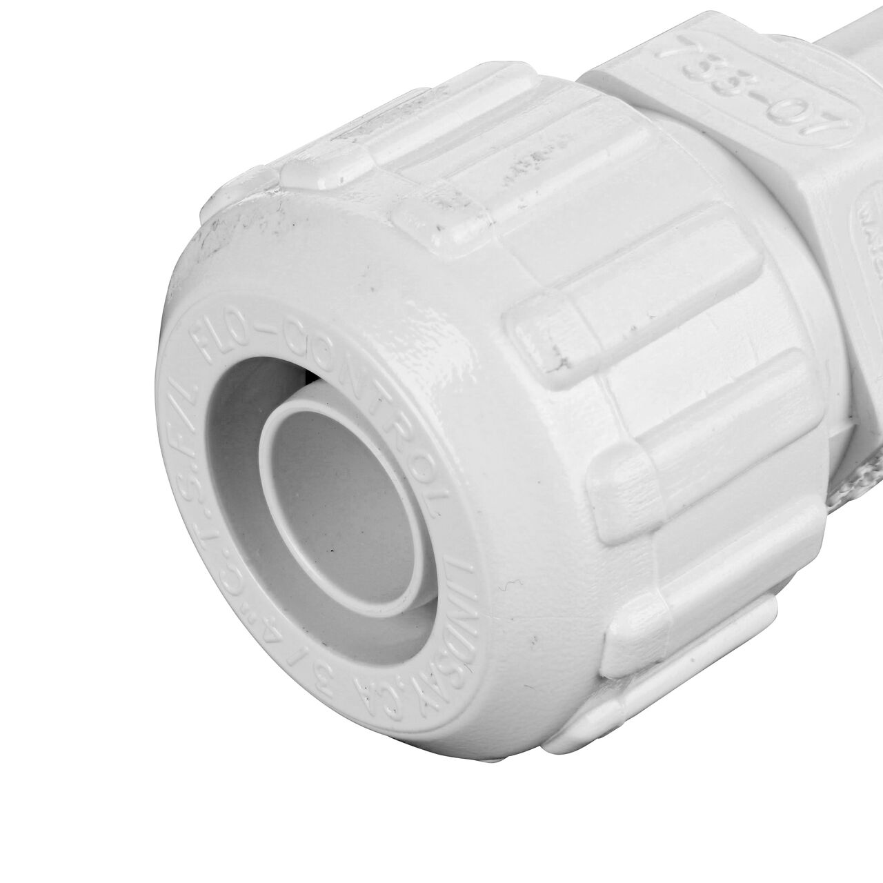 Closeup of the Flo Lock compression end with steel gripper on the NDS 3/4 in. IPS Spigot X SDR-9 CTS Flo-Lock™ Gripper Adapter (NDS 733-07)