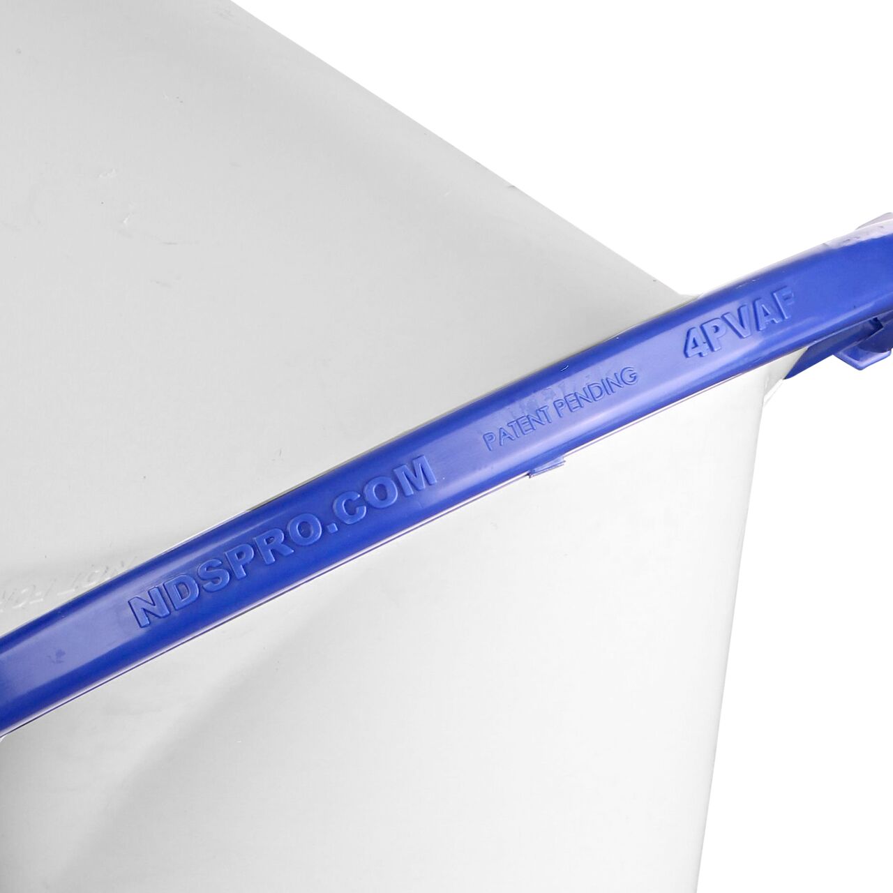 Closeup of the wording on the blue ring of the NDS PVC Variable-Angled elbow (NDS 4PVAF)