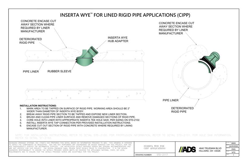 Inserta Wye for Lined Rigid Pipe Applications Detail