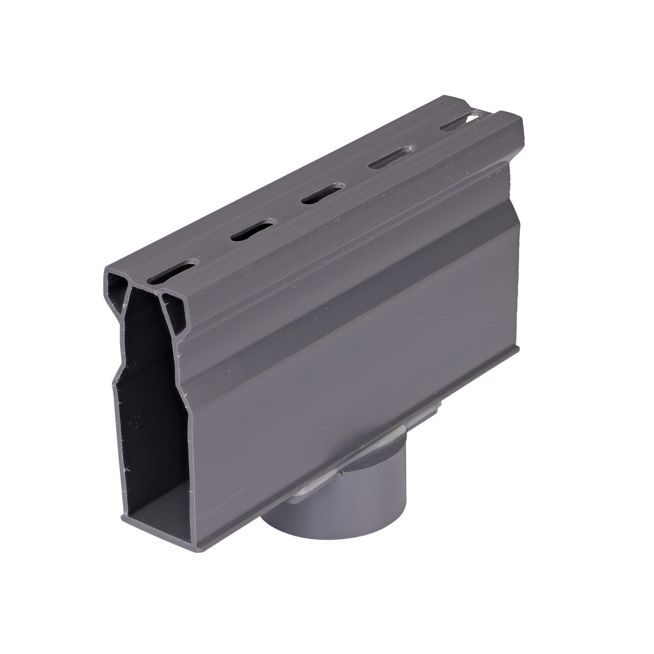Hero shot of the Micro Channel™ Drain with Bottom Outlet, Gray Plastic (NDS 8503)