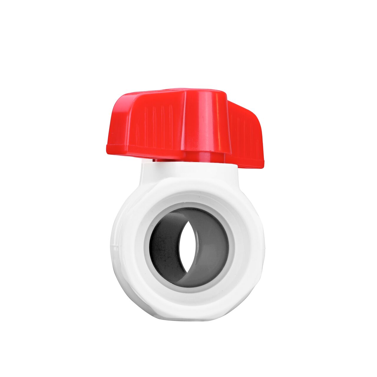 Rotate the handle to easily open or close the valve ball that controls water flow on the NDS 1-1/4 in. PVC IPS Ball Valve (NDS E1410-12)