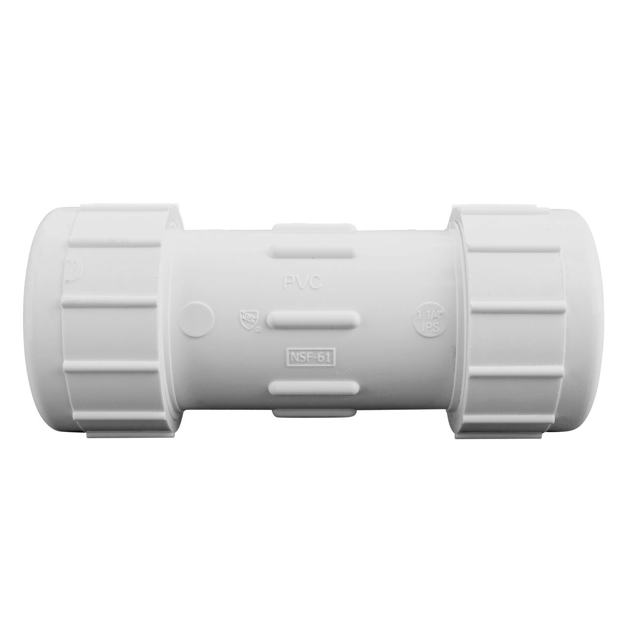 The NDS Compression Coupling is an easy-fit coupling that has two compression ends that slide onto 1-1/4 in. IPS pipe ends that provide a corrosion-free connection (NDS CPC-1250)