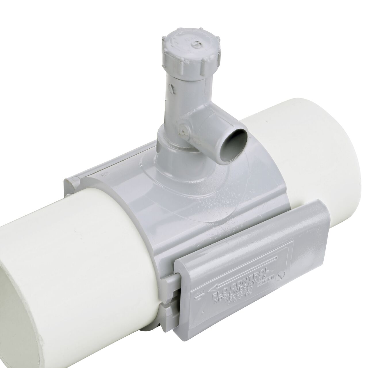 Tap wedge on the 4 in. NDS Flo-Tap™ Rigid PVC saddle with 3/4 in. socket or 1 in. spigot into place to securely lock onto pipe (NDS 3140)