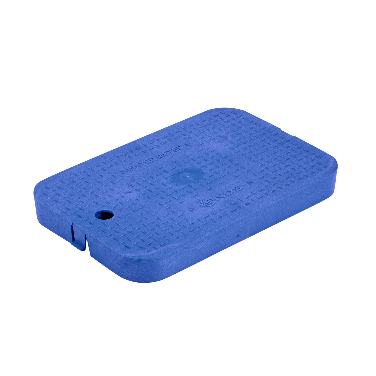 This NDS 14 in. X 19 in. Rectangular Standard Series Meter Box Cover is a Blue Drop-in Cover with Water Meter markings on the lid (NDS D1200-DISBLUL) and fits NDS standard series 14 in. X 19 in. valve boxes