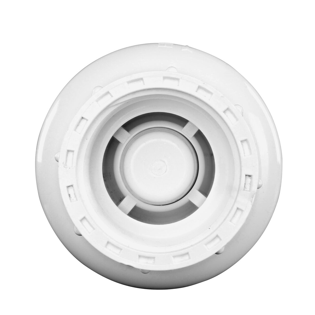 Down the Mouth view of the NDS 1-1/2 in. White PVC Spring Check Valve (NDS 1001-15, NDS 1002-15)  showing the flapper