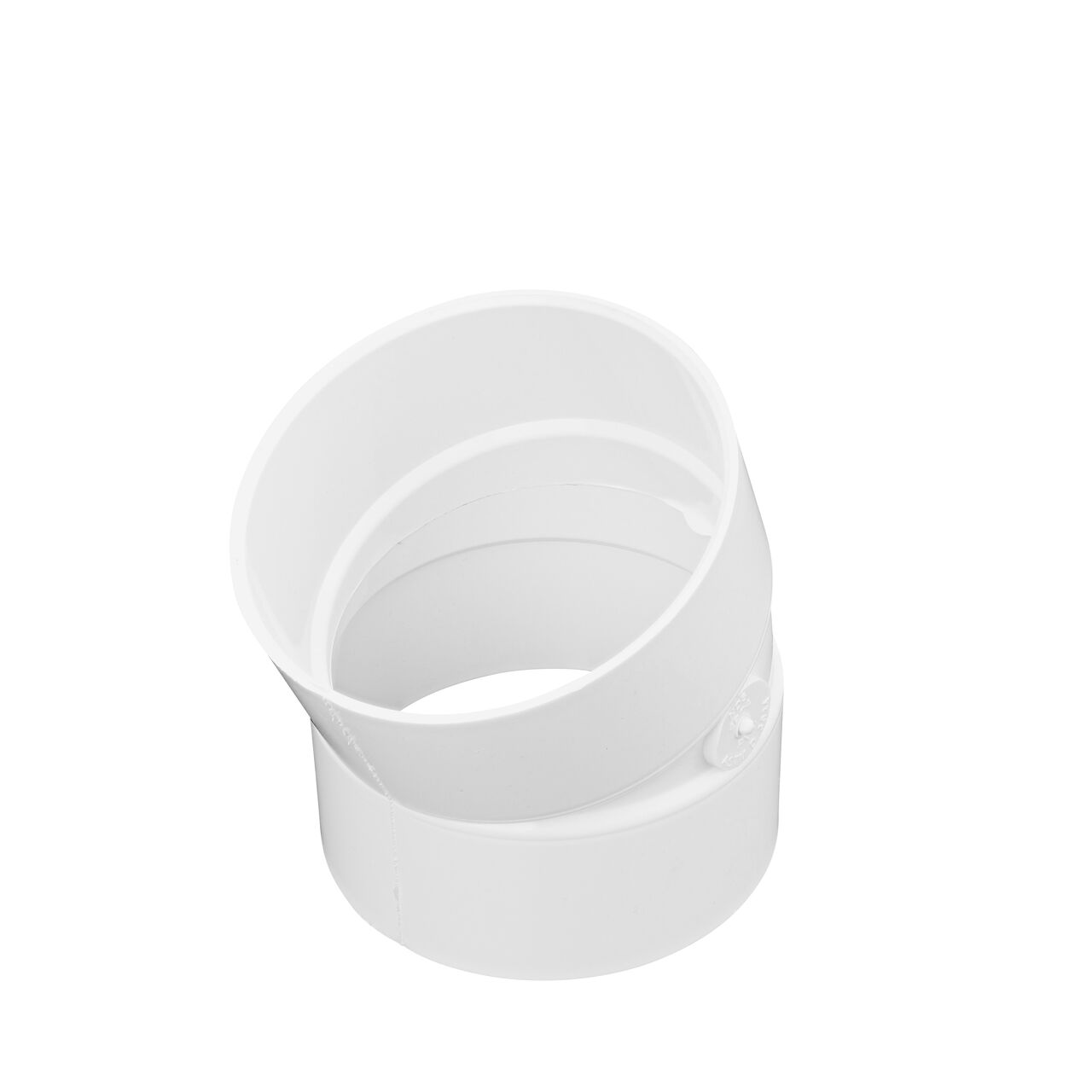 PVC 22.5° elbow, connects 4 in. Sewer and Drain pipes, Hub X Hub connection (NDS 4P04*, NDS 4P04)