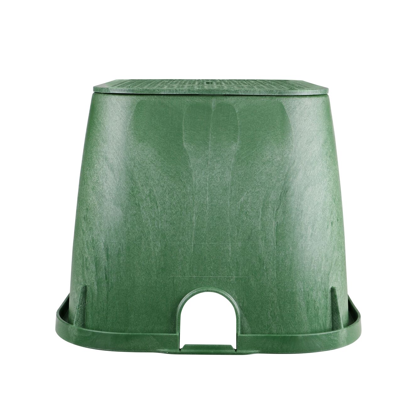 Side view of the shorter width side of the NDS 14 in. X 19 in. Rectangular Standard Series Valve Box & Sewer Cover (NDS 114BCS) rugged enclosure for water and irrigation pipe connections