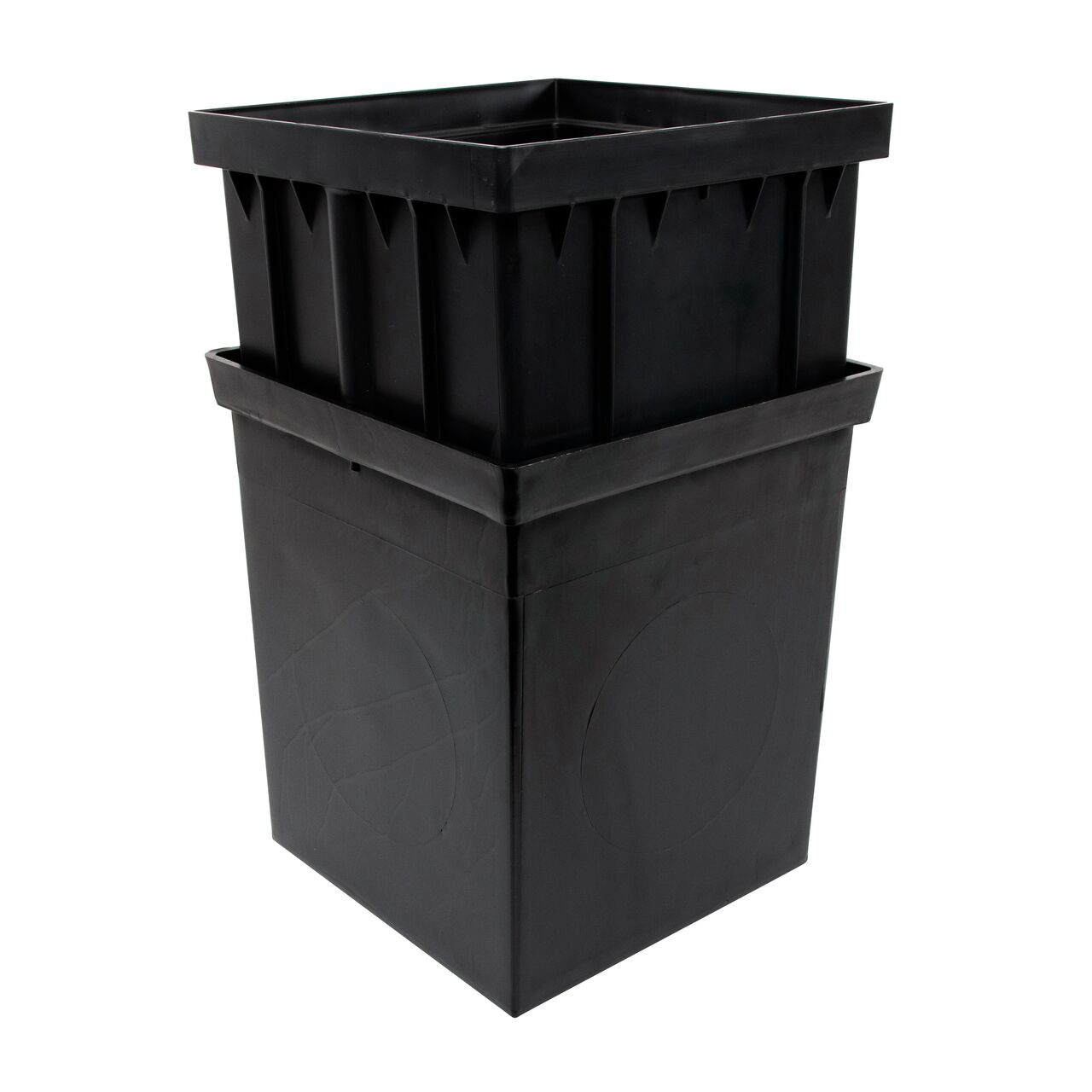 NDS 6 in. Riser for 12 in. Square Catch Basin Drain & Low-Profile Adapter Drain (NDS 1216) inside an NDS 12 in. Square Sump Box (NDS 1225)