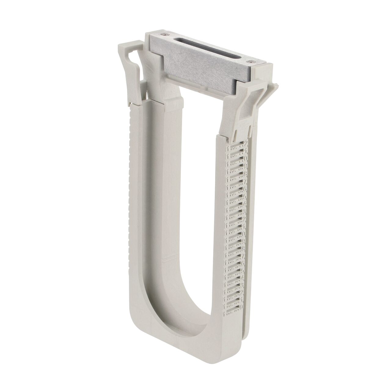 One Dark Gray Slotted Plastic Dura Slope™ Channel Drain EZ-Track™ Radius Coupling Grate (NDS DS-661MG) installed on one Dura Slope EZ-Track Radius Coupling (NDS DSRC)