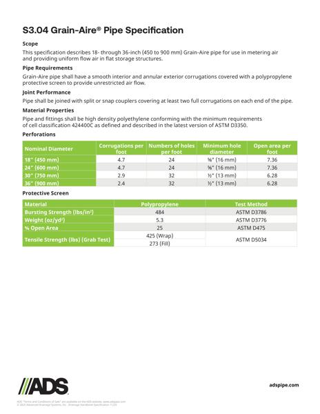 S3.04 Grain-Aire Pipe Specification