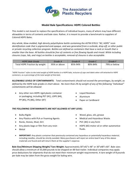 APR Spec on HDPE Color Bales