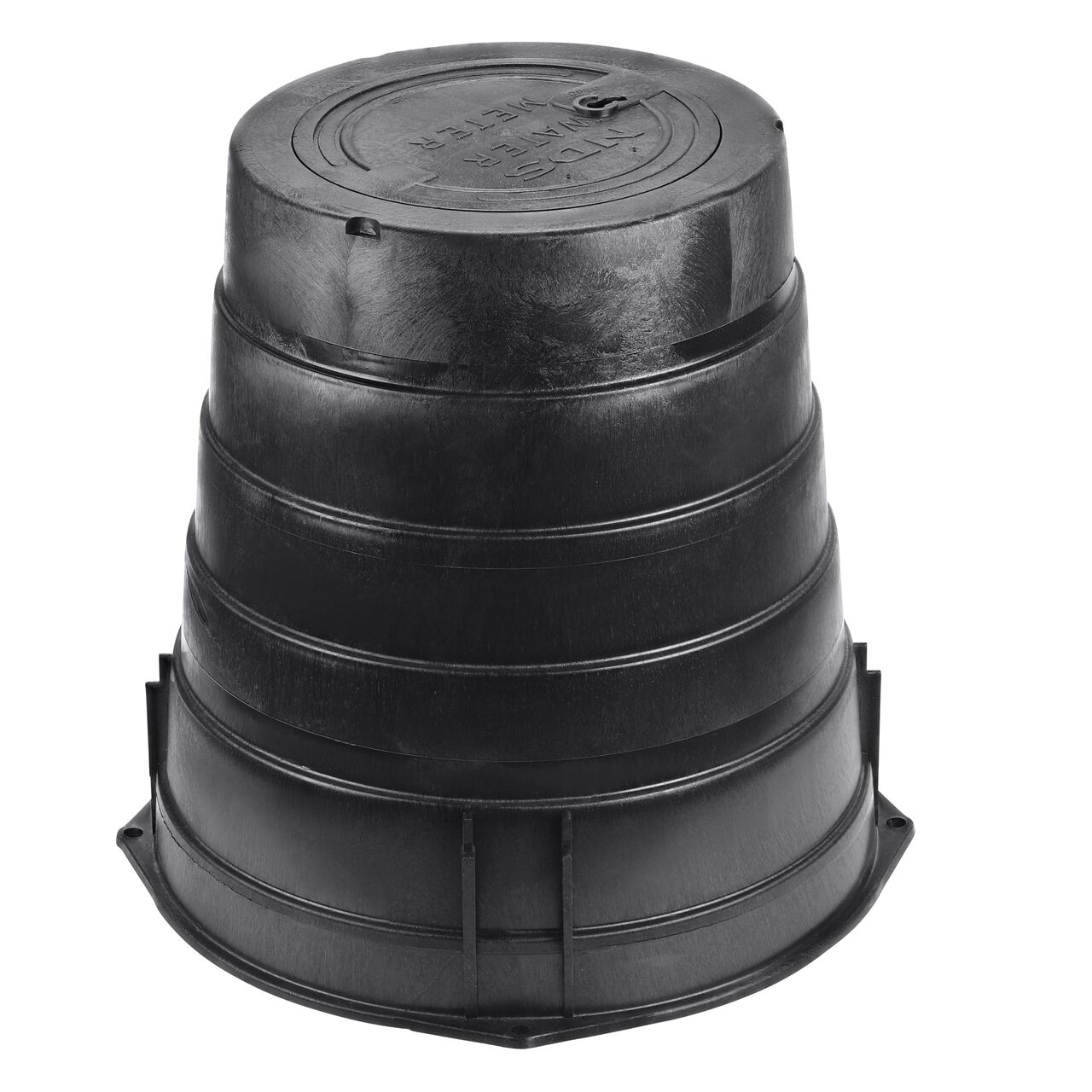 The assembled NDS 16 in. Round Standard Series Meter Box and Cover with a black box and black water meter cover (NDS D2400-LOCSB)