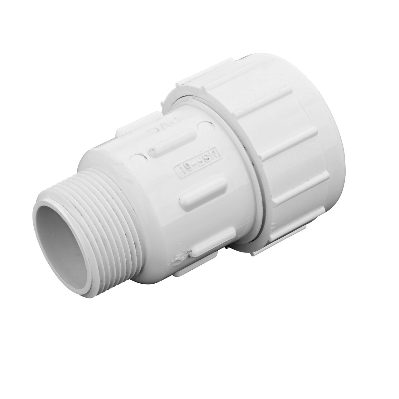 The NDS 1-1/4 in. PVC Compression Adapter IPS X MPT creates a leak-resistant connection between two pipes to direct flow one-way through the system (NDS CPA-1250)