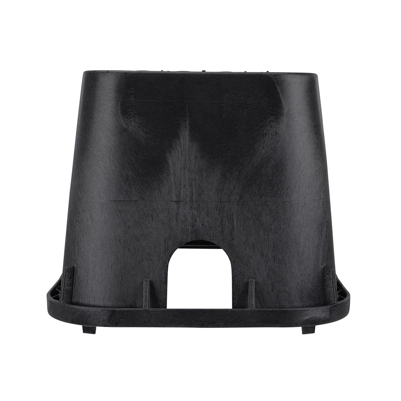 Side view of the shorter width side of the NDS 14 in. X 19 in. Rectangular Standard Series Valve Box & Water Cover (NDS 113BCDW) rugged enclosure that features a pipe hole for water and irrigation pipe connections