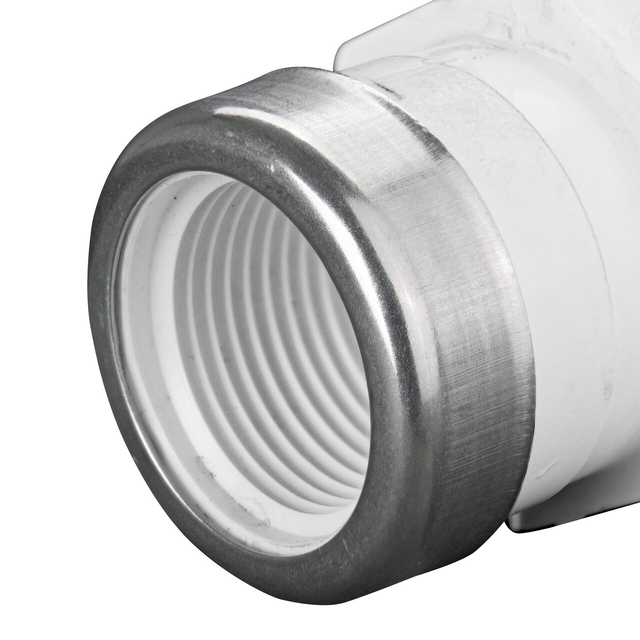Closeup of the Threaded IPS FPT connection end on the NDS 3/4 in. SIDR-7 FPT X PE TS Flo-Lock™ Gripper Adapter (NDS 831-07)