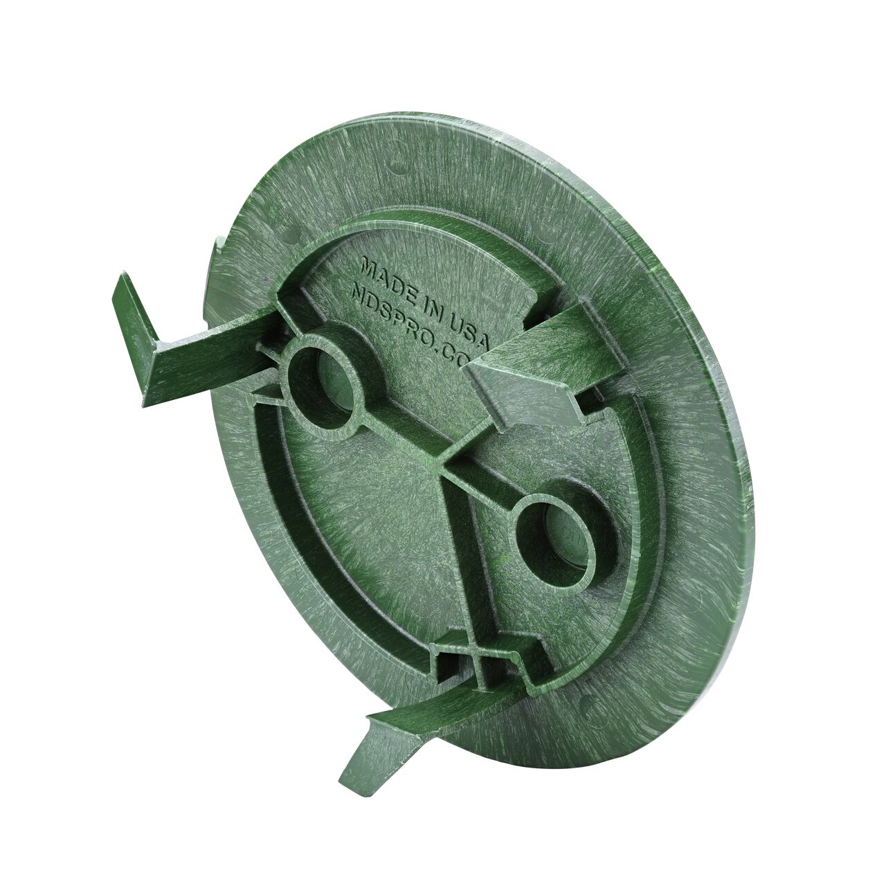 Alternate View of the 6 in. Round SureFit Universal Valve Box Lid tilted to the side; bottom of cover shown (NDS 6RND-UC)