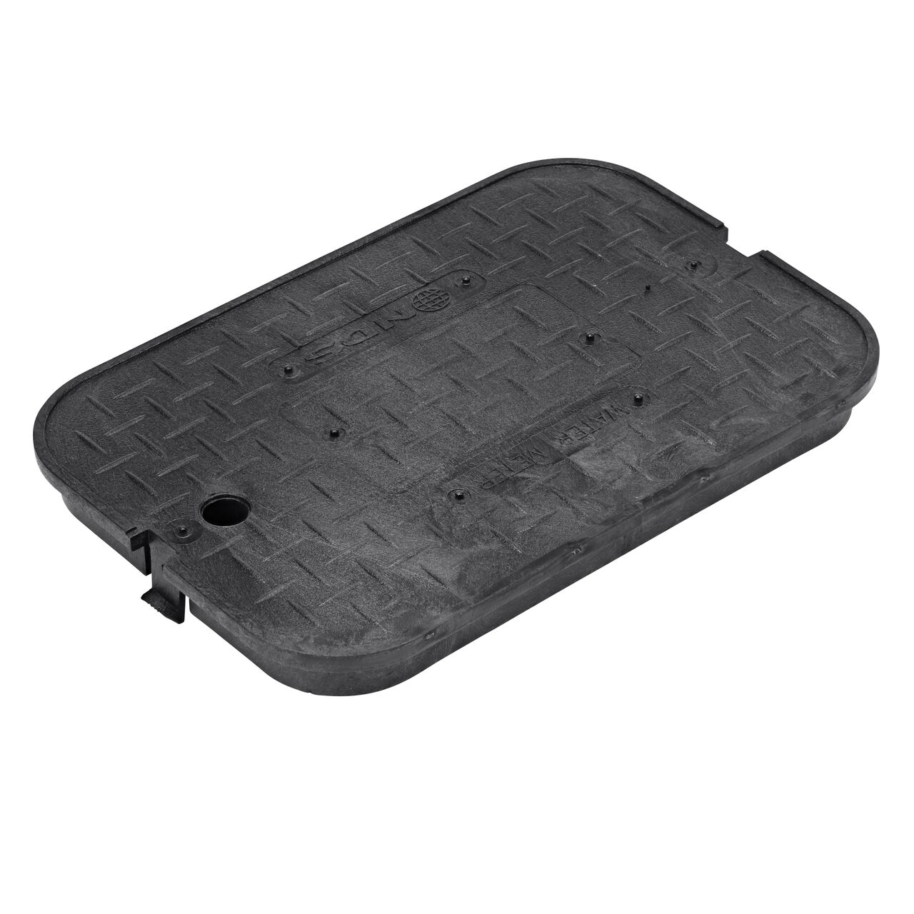 This NDS 14 in. X 19 in. Rectangular Meter Series Box Cover is a Black Overlapping Cover with Water Meter markings on the lid (NDS D1200-OLSBL) and fits NDS standard series 14 in. X 19 in. meter boxes