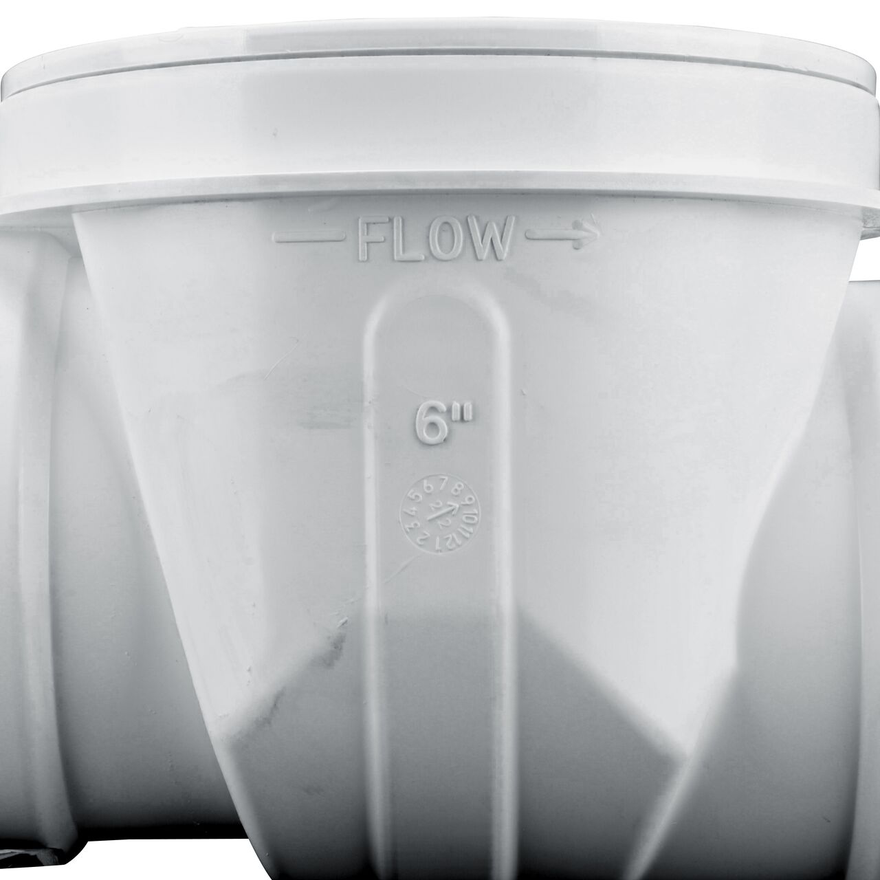 Closeup of the open top on the NDS White PVC 6 in. Backwater Valve (NDS 675P) that seals with the detachable threaded access cap