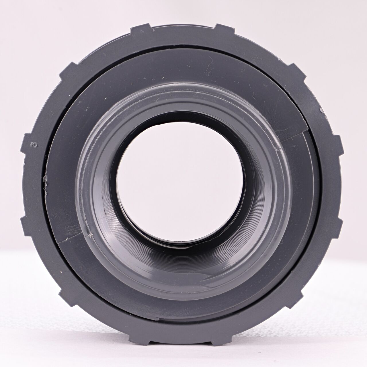 The inside of the PVC Union, 1-1/2 in. Sch. 80 S X FPT which allows water to flow through while preventing leaks and made of durable PVC plastic (NDS U-1000-ST)
