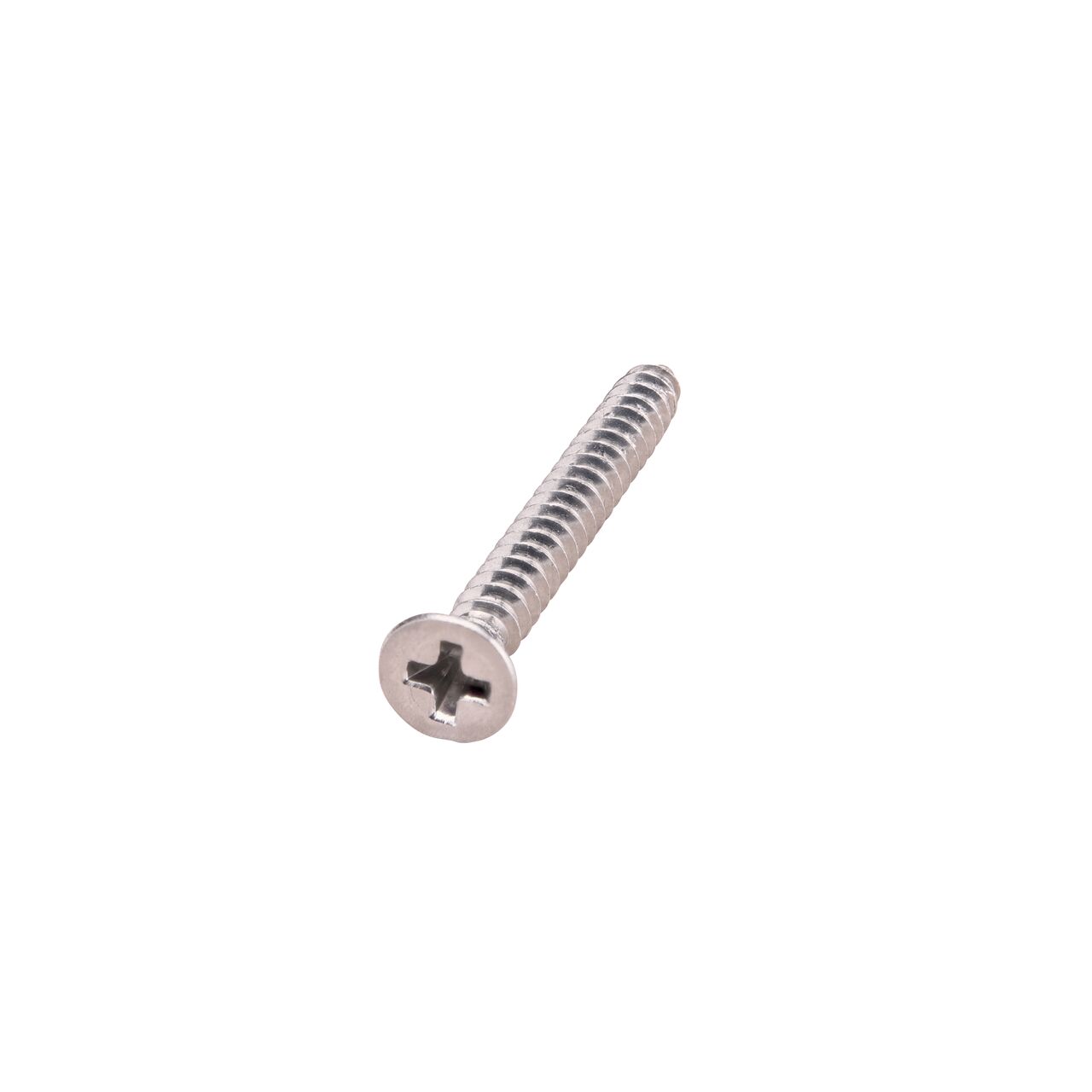 Closeup of the head of stainless steel #4 X 1 in. Phillips Flat Head Screw (NDS 846)