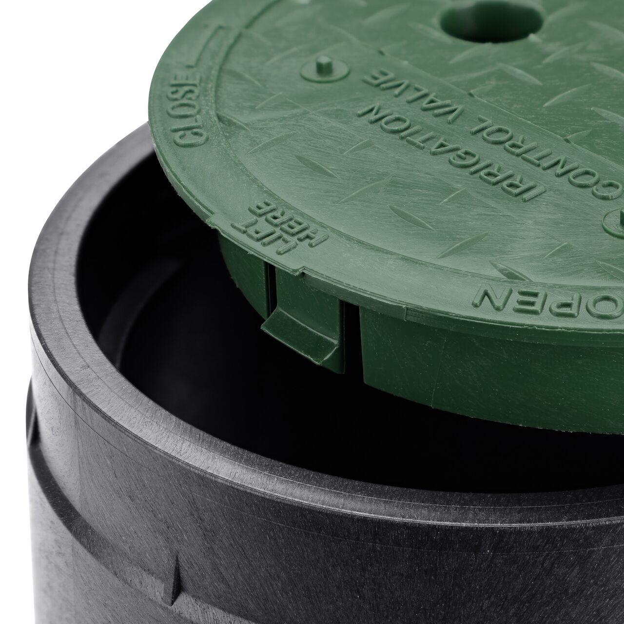 Align the lid on the NDS 6 in. round standard series black box (NDS 2107BC) for a secure fit; the latch on the lid secures on the inside lip of the box, just twist to unlock the lid from the box.