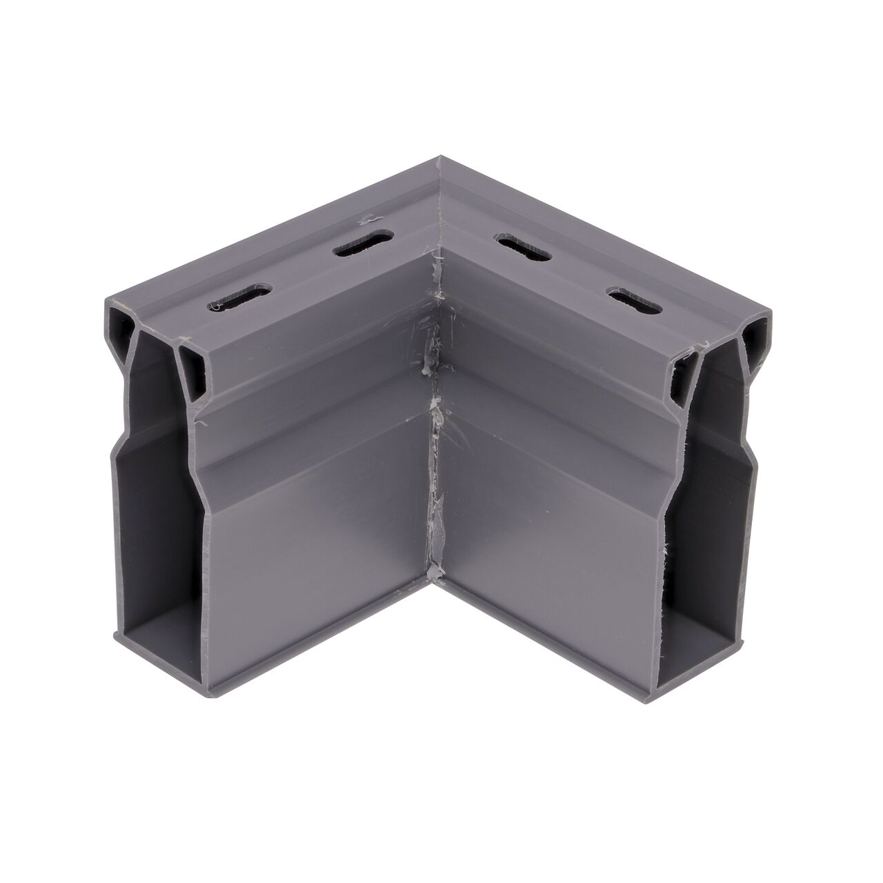 Hero shot of the Micro Channel™ Drain & Integrated Grate with 90° Elbow in Gray Plastic (NDS 8383)