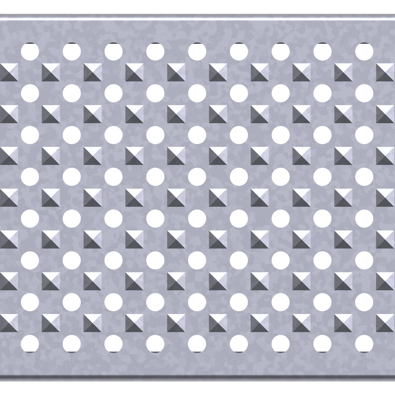 Top down partial closeup view of class C perforated design galvanized steel BG-FILCOTEN® 100 Trench Drain Grate (NDS 17010229)