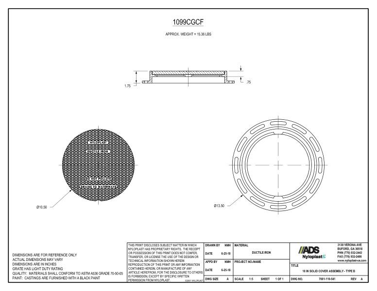 10" Solid Cover Assembly (Drain Basin) Nyloplast Detail