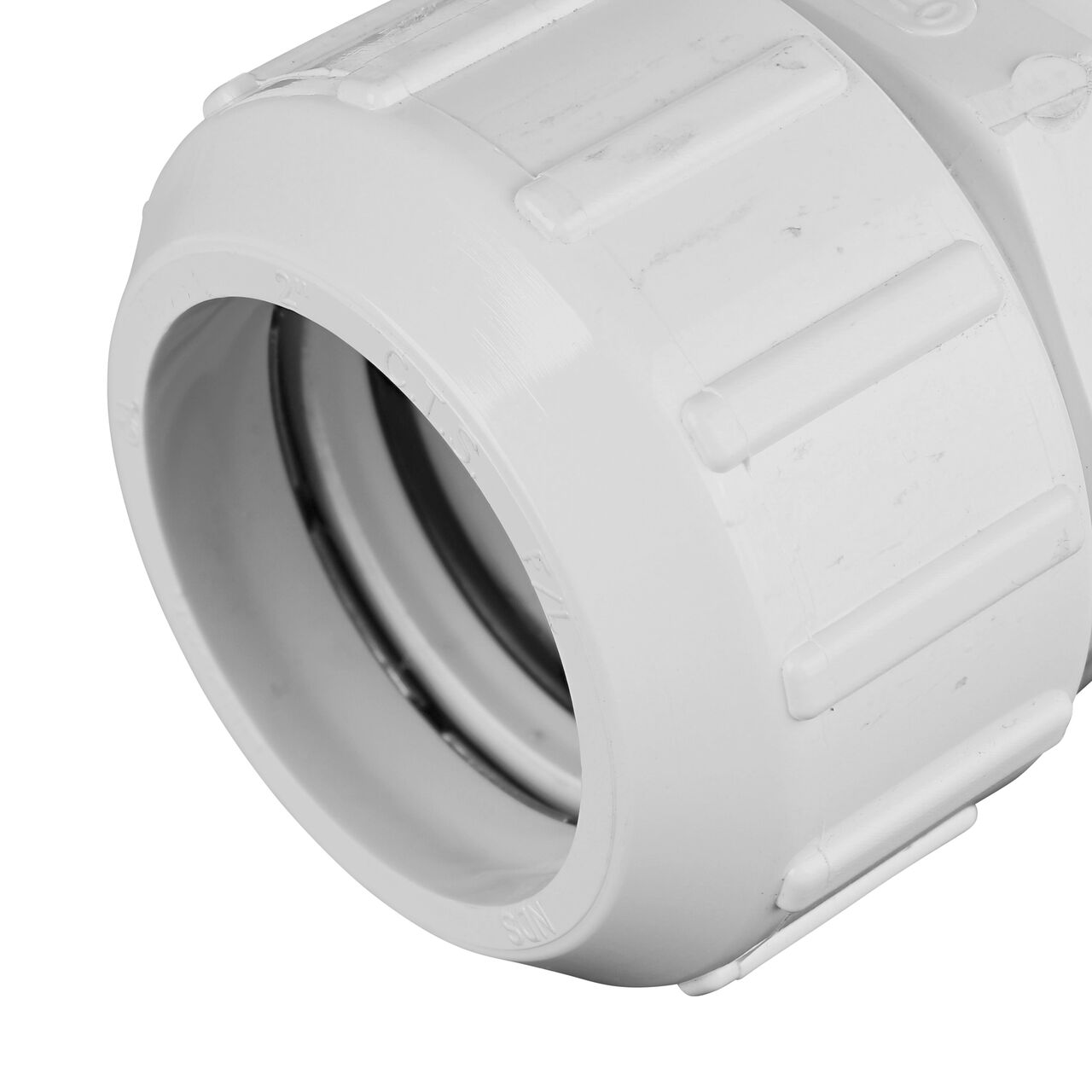 Closeup of the Flo Lock compression end with steel gripper on the NDS 2 in. CTS FPT X IPS Spigot Flo-Lock™ Gripper Adapter (NDS 935-20)
