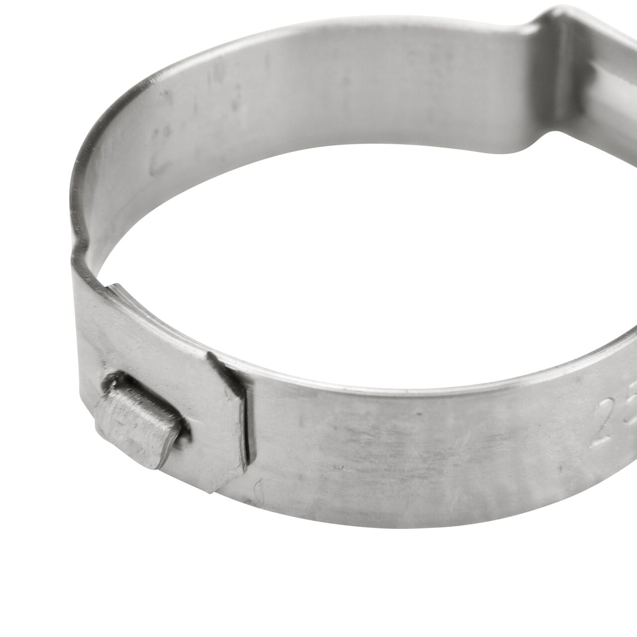 Closeup of NDS 256R Stainless Steel Pinch Clamp mechanical interlock that keeps clamp in place (NDS NC-155000-015)