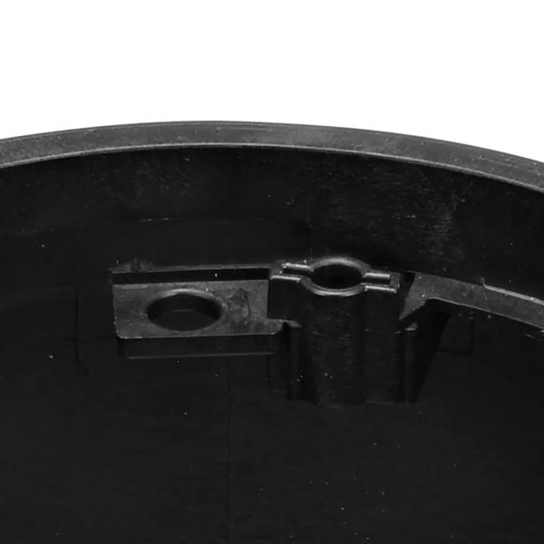 Closeup view of the Universal Locking Mechanism (ULM) bolt hole on the black NDS 10 in. Round Standard Series Valve Box (NDS 111BCBW) for securing valve lid or cover to the valve box