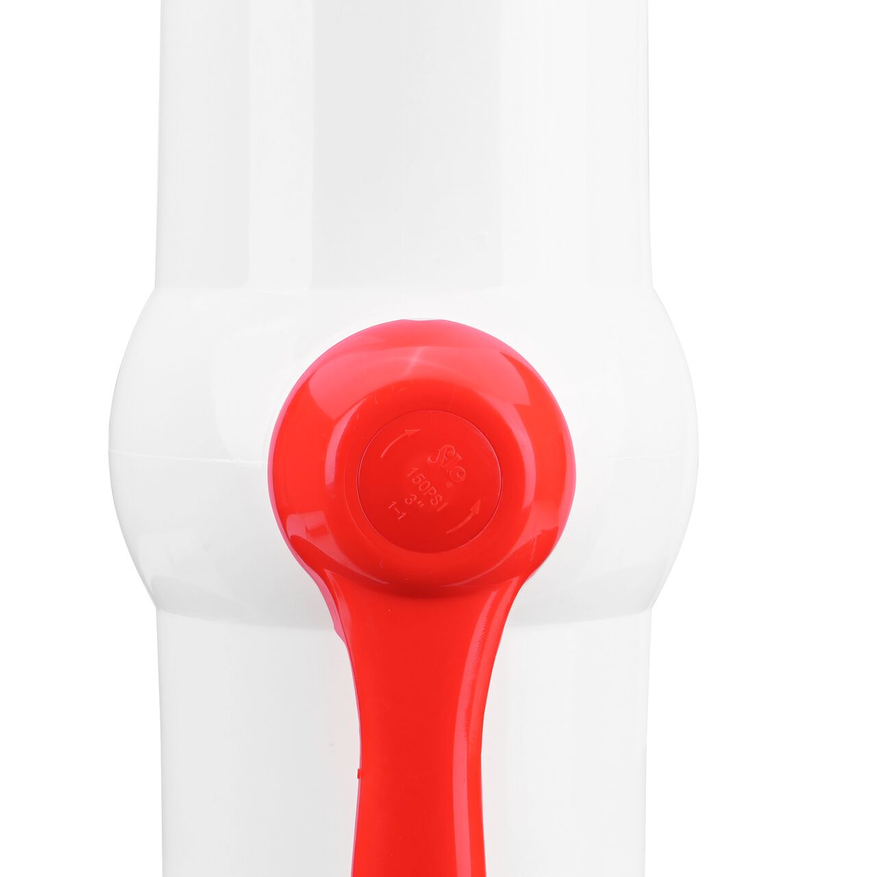 Closeup of the NDS CTS Ball Valve showing that the handle is made of durable PVC material perfect for irrigation or other pressurized system (NDS E1310-30)