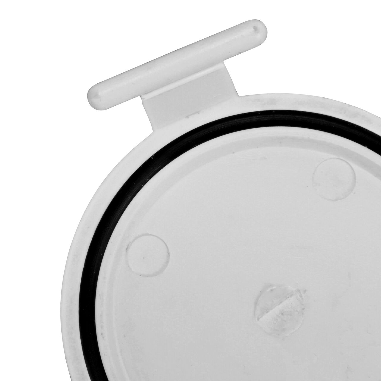 Closeup of the elastomeric gasket in the flapper which creates a watertight seal on the NDS White 2 in. PVC Backwater Valve (NDS 275P) and is replaceable